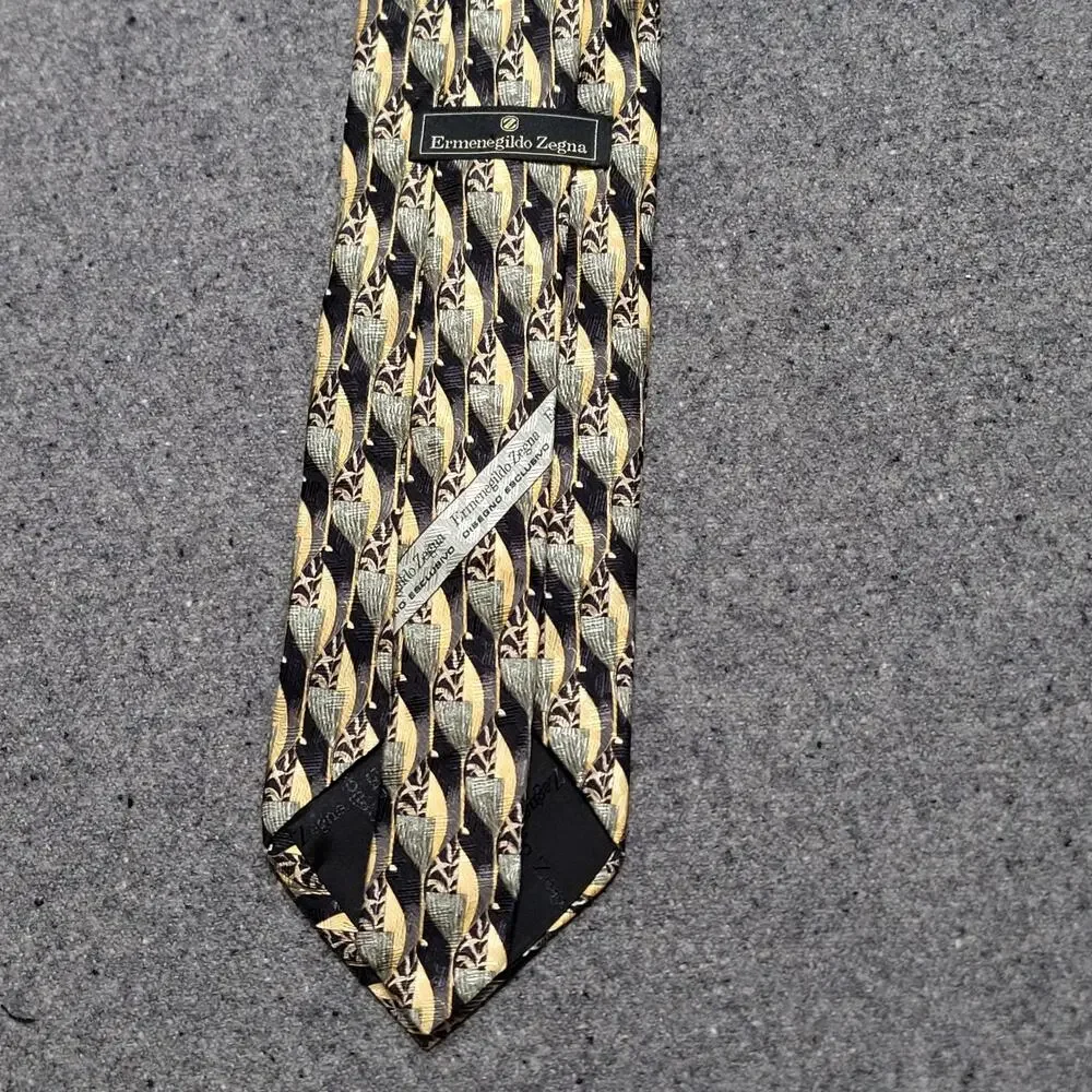 Ermenegildo Zegna Necktie Mens Classic Black Gold Italian Silk Designer 58